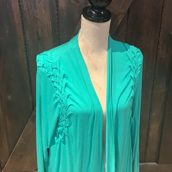 SPANNER green stretchy open cardigan - Picture 2 of 10